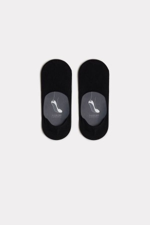 Black Men's Intimissimi Stretch Cotton Footlet Socks | AU1251YUK