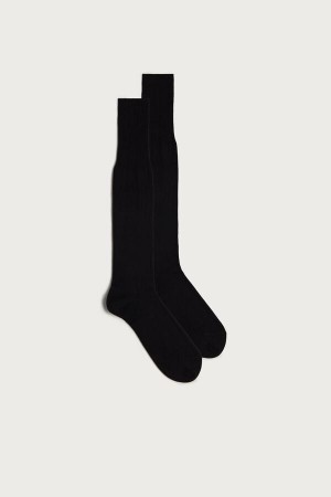 Black Men's Intimissimi Tall Cashmere-Silk-Cotton Blend Socks | AU1268VDO