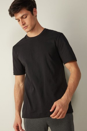Black Men's Intimissimi T-shirt in Cotton Jersey Pajamas | AU1154DNN