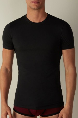 Black Men's Intimissimi in Stretch Supima® Cotton T Shirts | AU1042TVJ