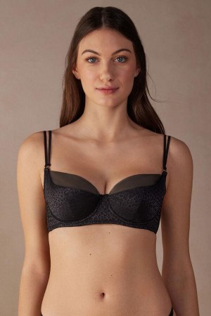 Black Women's Intimissimi Cool Minimal Demi Bras | AU2541LHI