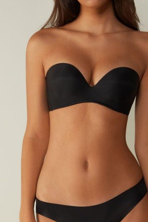 Black Women's Intimissimi Daila Ultralight Microfiber Bandeau Bras | AU2942NBL