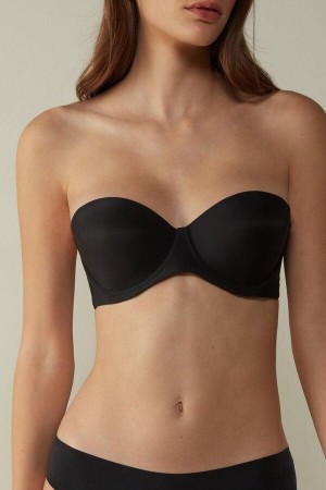 Black Women's Intimissimi Giada Microfiber Bandeau Bras | AU2922QZN