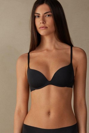Black Women's Intimissimi Gioia B Cup Microfiber Super Push-Up Bras | AU2684NBX