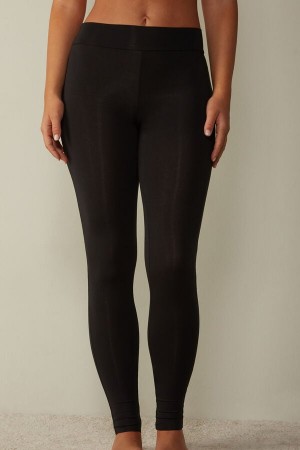 Black Women's Intimissimi High-Waisted Micromodal Stirrup Pants | AU2258NBA