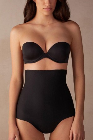 Black Women's Intimissimi High Waist Shaping Hipster in Seamless Microfiber Panties | AU1733ZGY