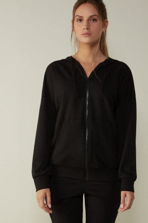 Black Women's Intimissimi In Action Hoodie Sweatshirt Long Sleeve | AU2229CEI