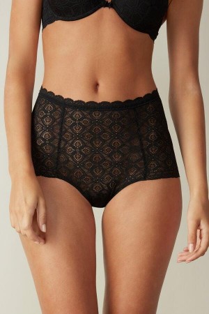 Black Women's Intimissimi Lace High Waist Hipster Panties | AU1721ISZ