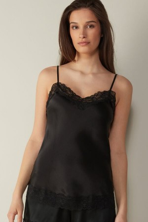 Black Women's Intimissimi Lace and Silk Tank Top | AU2370ISL