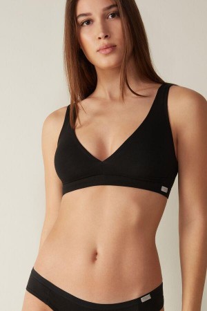 Black Women's Intimissimi Lara Cotton Triangle Bras | AU2851QZY