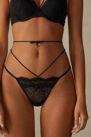 Black Women's Intimissimi Loosen Heartstrings String Thong Panties | AU1768EXG