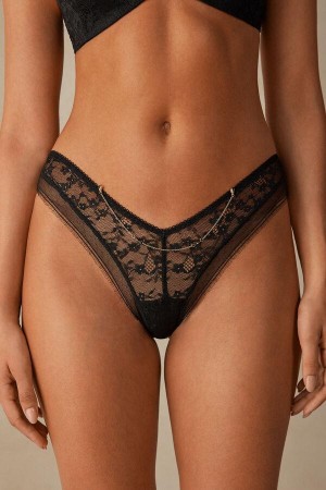 Black Women's Intimissimi Luxury Treats ‘80s Style Brazilian Panties | AU1538UTL