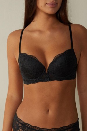 Black Women's Intimissimi Mia Lace Super Push-Up Bras | AU2703UTF