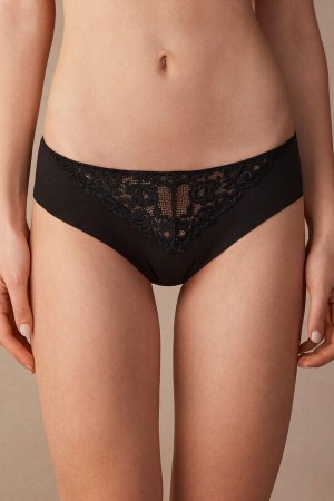 Black Women's Intimissimi Pretty Flowers Seamless Cotton Panties | AU1636QZD