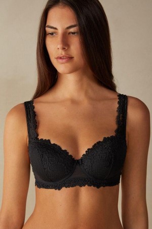 Black Women's Intimissimi Pretty Flowers Sofia Balconette Bras | AU2495DNF