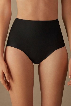 Black Women's Intimissimi Raw-Cut Microfiber Briefs Panties | AU1597FMM