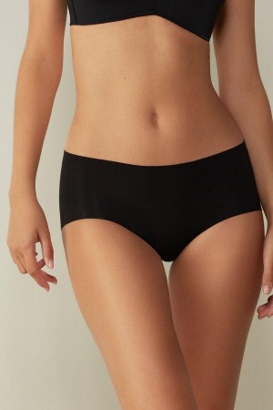 Black Women's Intimissimi Seamless Supima® Cotton Hipster Panties | AU1707ZGY