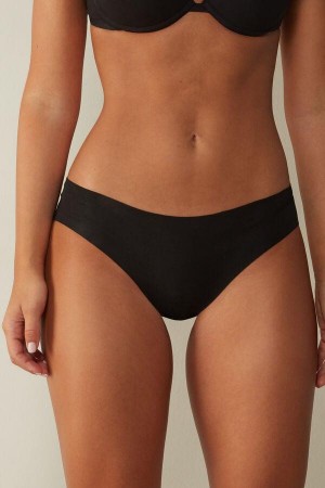 Black Women's Intimissimi Seamless Supima® Cotton Panties | AU1615YUK