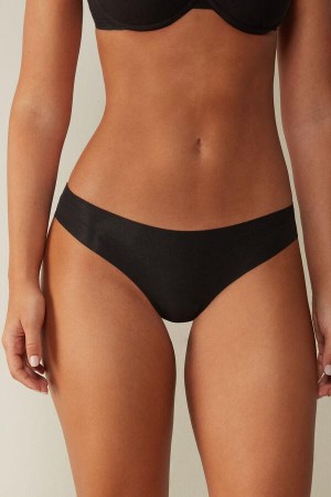 Black Women's Intimissimi Seamless Supima® Cotton Brazilian Panties | AU1475CEI