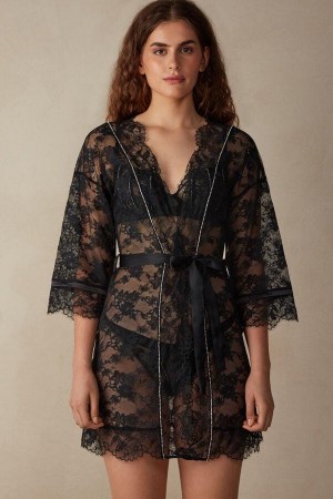 Black Women's Intimissimi Shine High Like Stars Lace Kimono Pajamas | AU1838XFU