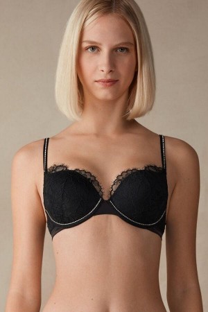 Black Women's Intimissimi Shine High Like Stars Elettra Super Push-up Bras | AU2749TVI
