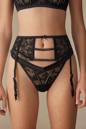 Black Women's Intimissimi Shine High Like Stars Garter Belt Lingerie | AU2143FMM