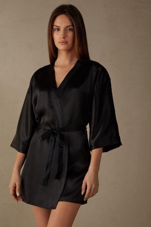 Black Women's Intimissimi Silk Kimono Pajamas | AU1828APV