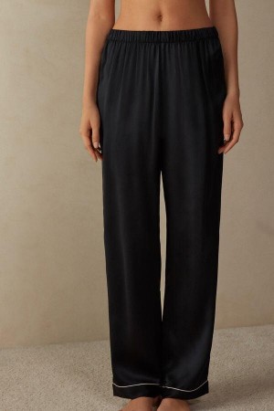 Black Women's Intimissimi Silk Satin Pants Pajamas | AU1960DNN