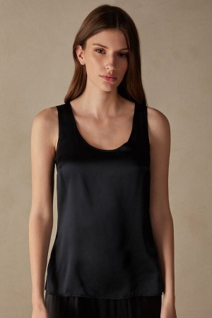 Black Women's Intimissimi Silk and Modal Tank Top | AU2324WYN