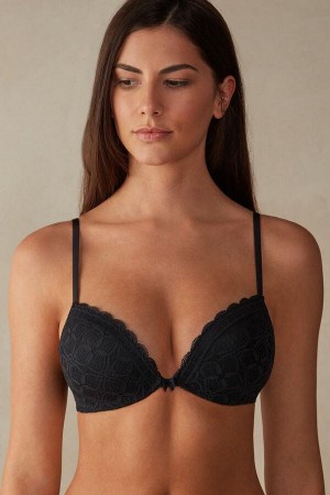 Black Women's Intimissimi Silvia Push-up in Lace Bras | AU2751EXP