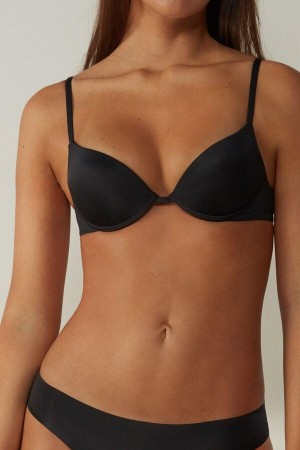 Black Women's Intimissimi Simona Microfiber Super Push-Up Bras | AU2698SOO