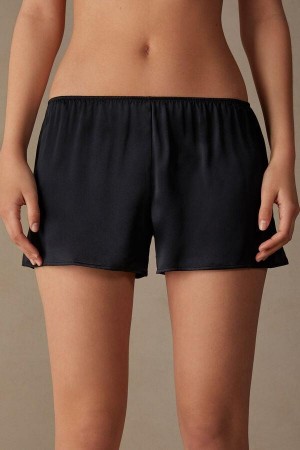 Black Women's Intimissimi Smooth Silk-Satin Shorts Pajamas | AU2037SOB