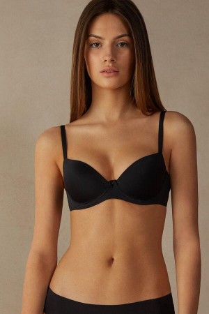 Black Women's Intimissimi Sofia Microfiber Padded Balconette Bras | AU2399TVC