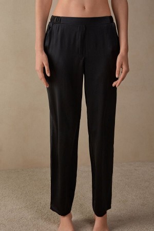 Black Women's Intimissimi Straight Silk Pants | AU2248GLQ
