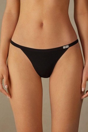 Black Women's Intimissimi String Thong in Cotton Panties | AU1763BCP
