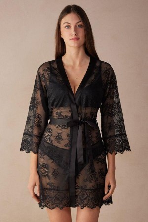 Black Women's Intimissimi Stunning Beauty Lace Robe Pajamas | AU1845WYF