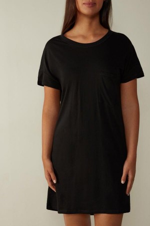 Black Women's Intimissimi Ultrafresh Supima® Cotton Nightdress Pajamas | AU1813CEI