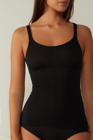 Black Women's Intimissimi Ultralight Supima® Cotton Tank Top | AU2343ORK
