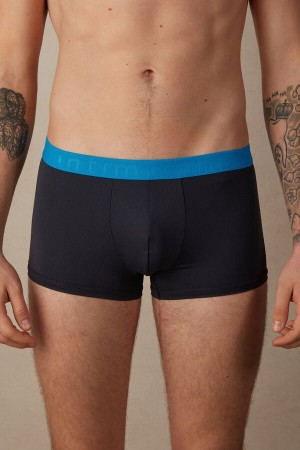 Black / Blue Men's Intimissimi Microfiber Logo Shorts Boxer | AU1398VDO