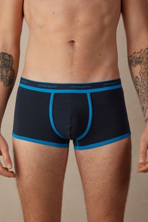 Black / Blue Men's Intimissimi Stretch Supima® Cotton Shorts with Logo Detail Boxer | AU1397CEI