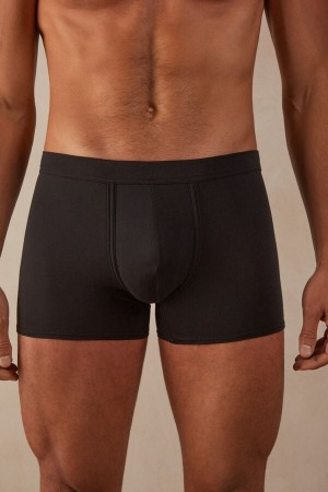 Black / Deep Grey Men's Intimissimi Natural Fresh Supima® Cotton Boxer | AU1427MAS