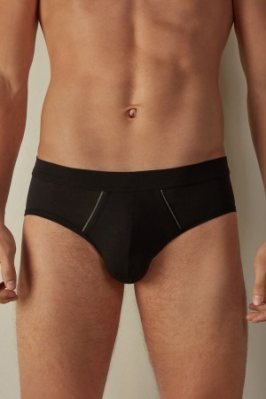 Black / Deep Grey Men's Intimissimi Natural Fresh Supima® Cotton Briefs | AU1345CEI