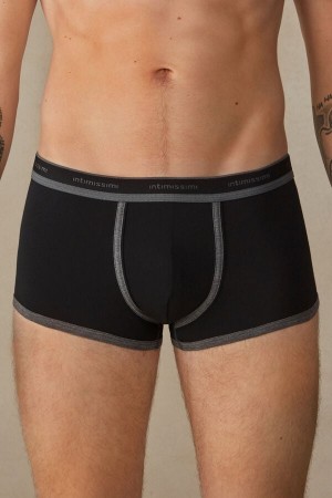 Black / Deep Grey Men's Intimissimi Stretch Supima® Cotton Shorts with Logo Detail Boxer | AU1425BCP