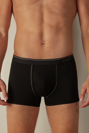 Black / Deep Grey Men's Intimissimi Supima® Cotton Boxer | AU1443HKW