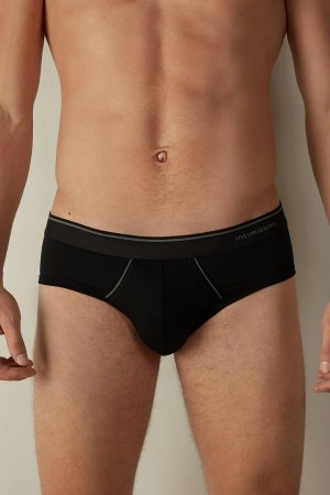 Black / Deep Grey Men's Intimissimi Supima Cotton with Visible Elastic Briefs | AU1358ORX