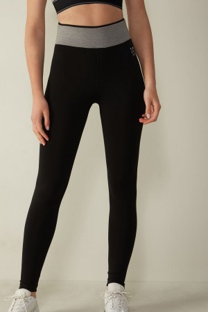 Black / Grey Women's Intimissimi In Action in Organic Stretch Cotton Pants | AU2252LHT