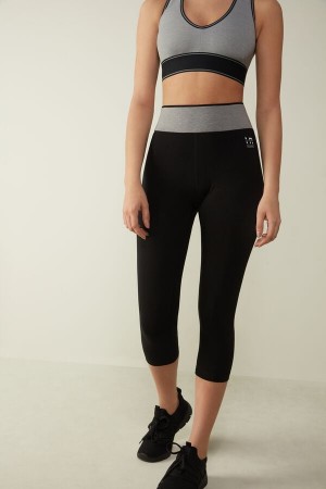 Black / Grey Women's Intimissimi In Action Capri in Organic Stretch Cotton Pants | AU2251KIR