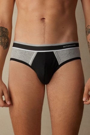 Black / Light Grey Men's Intimissimi Two-Tone Stretch Supima® Cotton Briefs | AU1351WYF