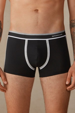 Black / Light Grey Men's Intimissimi Two-tone in Stretch Supima® Cotton Boxer | AU1458TVJ