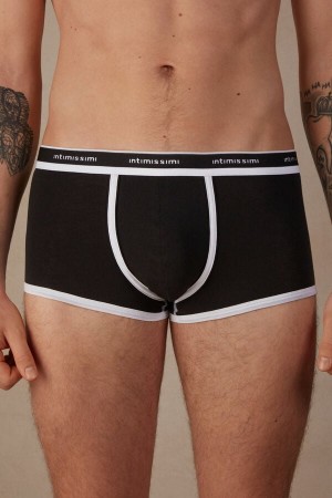 Black / White Men's Intimissimi Natural Fresh Supima® Cotton with Logo Boxer | AU1372VDO